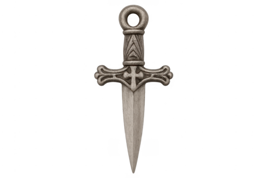 Medieval dagger with ornate cross hilt on transparent background
