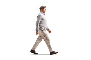 Full length profile shot of a senior man walking