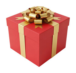 Digital festive gift box with golden ribbon for home joy isolated on transparent background
