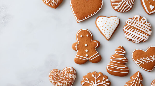 christmas background with gingerbreads ideal for bakery company, copy space