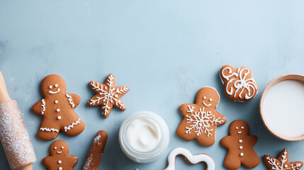 christmas background with gingerbreads ideal for bakery company, copy space