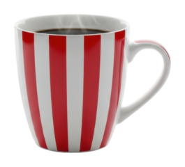 Pouring fresh brewed coffee in a striped mug kitchen lifestyle isolated on transparent background