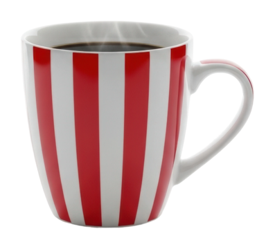 Pouring fresh brewed coffee in a striped mug kitchen lifestyle isolated on transparent background