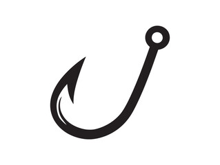 Minimalist fishing hook logo icon vector illustration in 2D line art style for projects