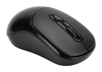 Black wireless computer mouse office setup product isolated on transparent background