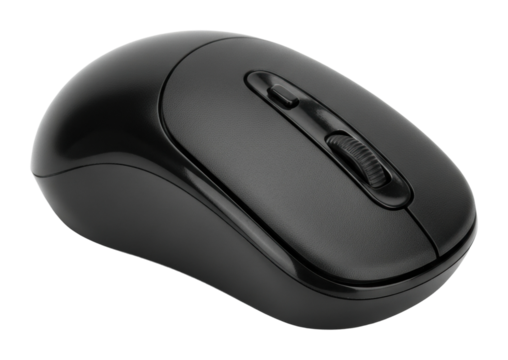 Black wireless computer mouse office setup product isolated on transparent background