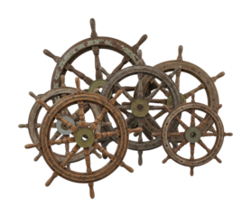 Historic ship wheels display maritime museum installation isolated on transparent background