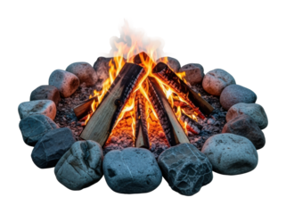 Campfire gathering evening atmosphere isolated on transparent background