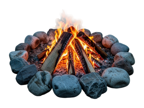 Campfire gathering evening atmosphere isolated on transparent background