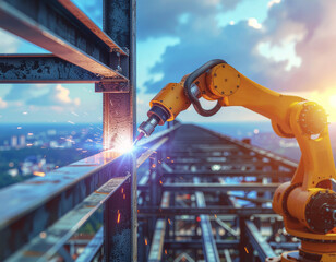 Collaborative robot performs welding work at great heights on the construction site

