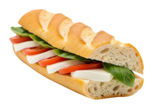 Delicious fresh sub sandwich kitchen counter food bright light isolated on transparent background