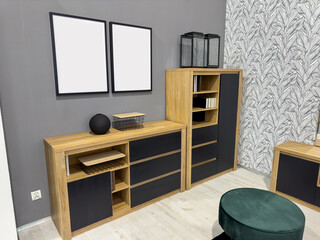  living room with sofa and accessories decoration wooden cabinet and parque wood flooring