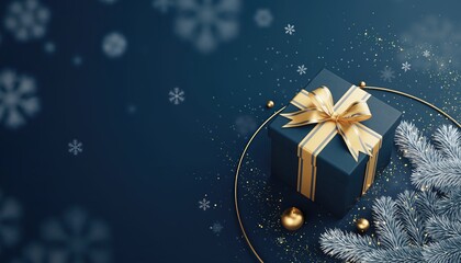 Elegant christmas gift box on a blue background holiday decor digital artwork festive atmosphere close-up view celebratory concept for holiday promotions