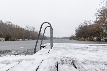 Wooden Pier And Metal Steps