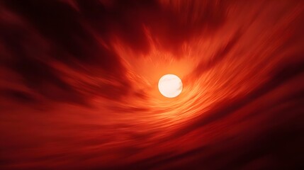 Obraz premium A vivid celestial phenomenon bright sun emerges through swirling crimson clouds evoking intense atmospheric energy