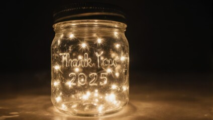 Thank You 2025 Jar with Fairy Lights, Celebration and Gratitude.