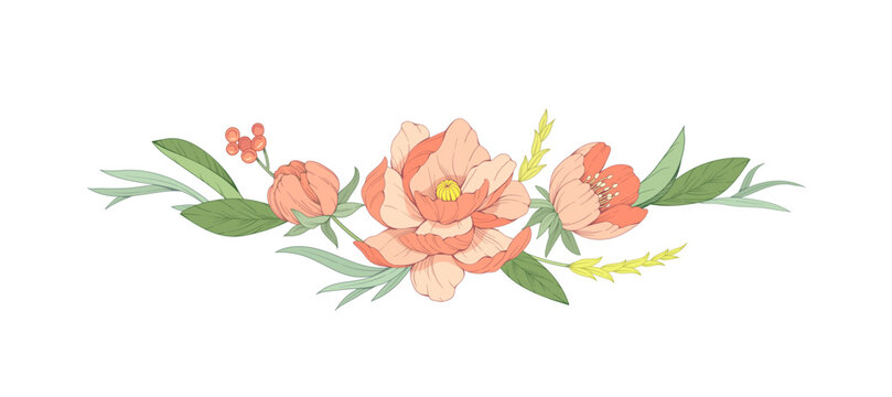 Botanic set of detailed various flowers and brunch. Luxury vintage floral collection for wedding invitation, wallpaper art or save the date card - Powered by Adobe