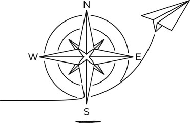 Naklejka premium Explorer Paper Plane and Compass in One Continuous Stroke.