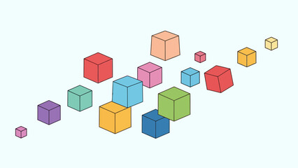 Colorful 3D isometric cubes arranged in a scattered pattern