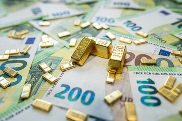 Financial stability with euro currency and gold bars, concept of inflation control and safe assets