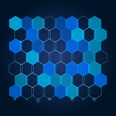 Abstract hexagonal pattern in shades of blue with dark background