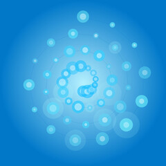 Abstract blue swirl with glowing bubbles and light particles