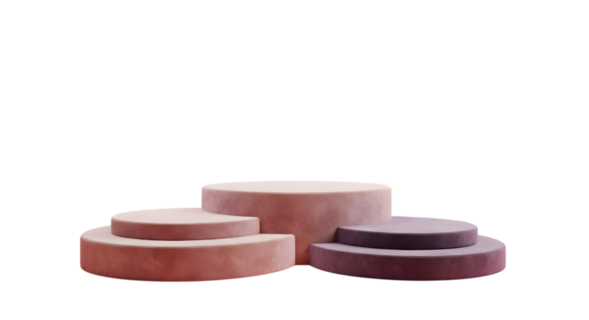 Soft velvet circular podiums stage product isolated on transparent background