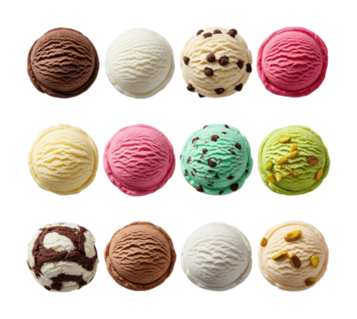 Delicious ice cream flavors dessert shop food isolated on transparent background