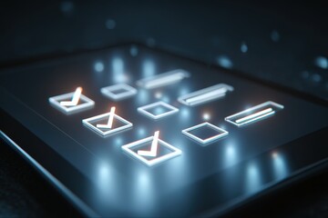 Minimalistic Glowing Checklist Icons on Digital Tablet for Productivity