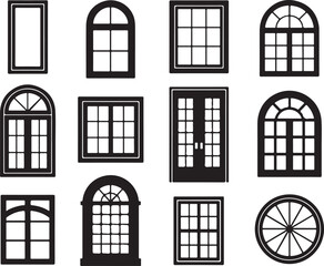 Obraz premium Collection of window in black and white vector illustration circle shape for building style