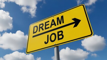 Obraz premium Yellow road sign with 'dream job' text points to career future.