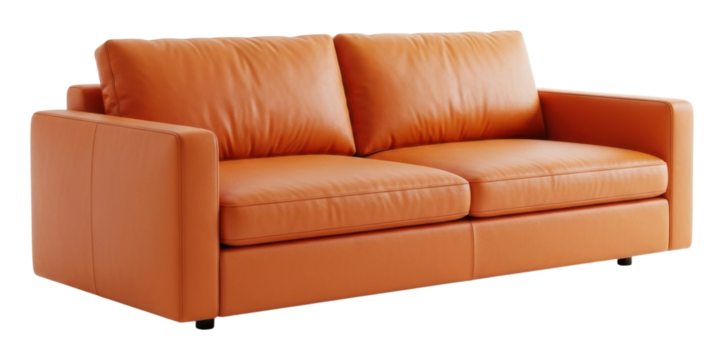 Stylish leather sofa modern living room furniture cozy atmosphere isolated on transparent background
