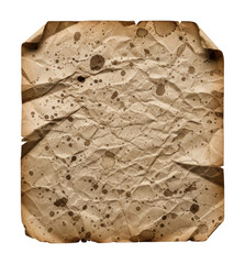 Crinkled vintage paper texture aged isolated on transparent background