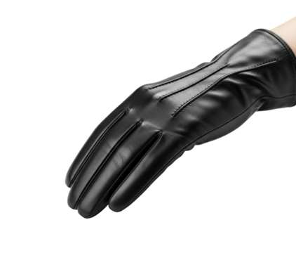 Elegant black leather glove showcase fashion retail product display isolated on transparent background