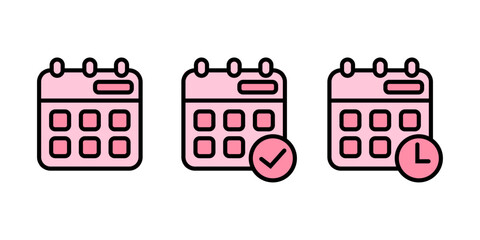 Three Pink Calendar Icons  Schedule, Appointment, Time Management
