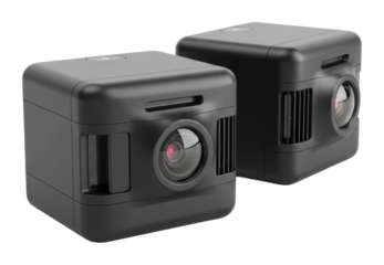 Capturing moments with mini cameras setup isolated on transparent background