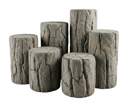 Artistic log sculpture display home decor modern aesthetic isolated on transparent background