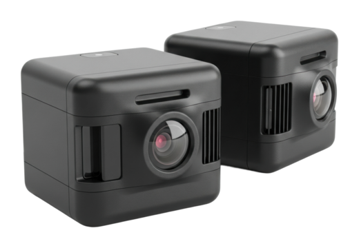 Capturing moments with mini cameras setup isolated on transparent background