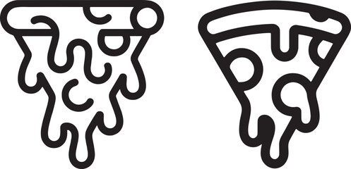 Minimal pizza slice line icons with melting cheese design