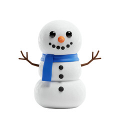 cheerful cartoon snowman illustration, three smooth snow spheres, coal eyes, orange carrot nose, bright cobalt blue scarf, isolated on transparent background. concept of festive winter holiday cheer