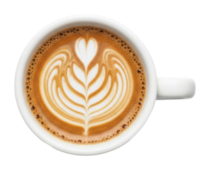Crafting artisan coffee latte designs cozy  top view delight isolated on transparent background