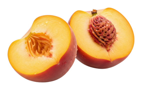 Juicy peach slices kitchen table food bright light isolated on transparent background