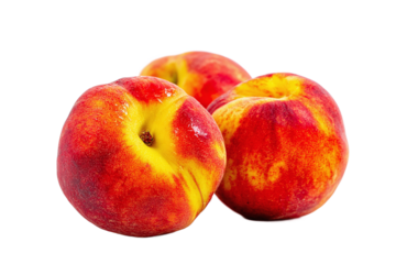 Three ripe peaches isolated on transparent background, ready to eat