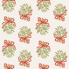 Watercolor digital illustration omela mistletoe pattern  on light background