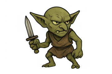 Green goblin character holding dagger with menacing expression