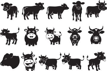 Obraz premium Collection of black and white cow silhouettes