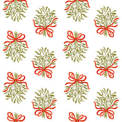 Watercolor digital illustration omela mistletoe png pattern  on transparent background