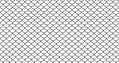 Seamless fish scale pattern with geometric lines. Vector texture featuring dragon skin ornament in black and white. Perfect for fabric, or wallpaper designs. © 2olotarev