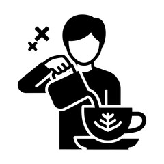 Latte Art Preparation: Person Pouring Beverage in Cup Vector Icon