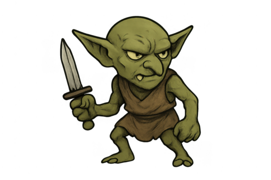 Green goblin character holding dagger with menacing expression